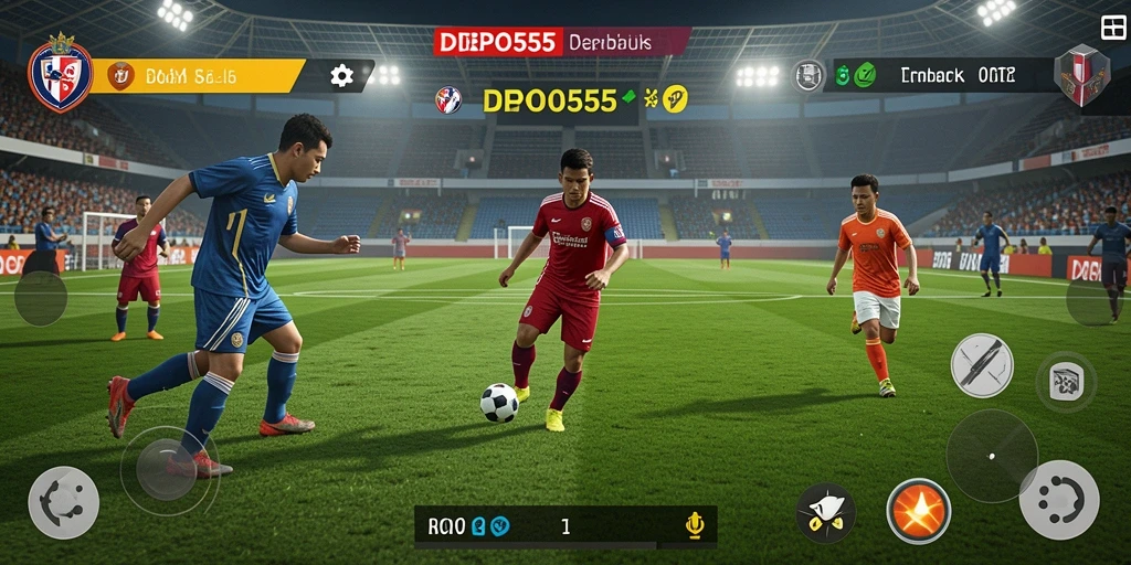 Screenshot DEPO555 menampilkan pertandingan sepak bola yang seru.