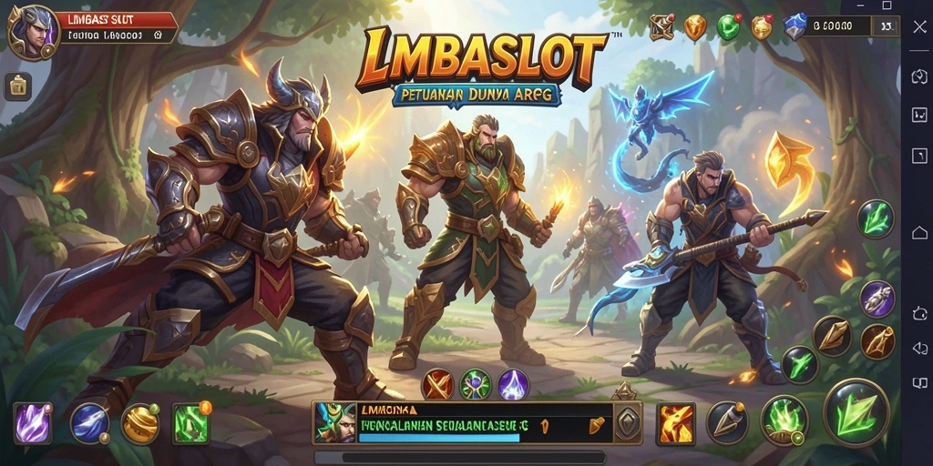 Tangkapan layar gameplay LMBASLOT menampilkan pertarungan seru dalam dunia fantasi.